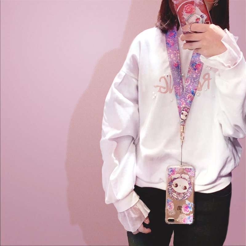 Mobile Phone Lanyard | ID Strap | Silk Scarf Lanyard - Playful• Warm Cat - เชือก/สายคล้อง - ผ้าไหม สีม่วง