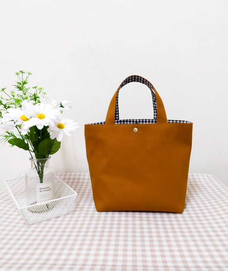 French series classic canvas bag/lunch bag/checkered handbag/tote bag/temperament Brown style - กระเป๋าถือ - ผ้าฝ้าย/ผ้าลินิน สีนำ้ตาล