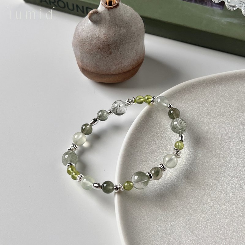 Green Ghost Prehnite Stone Hair Crystal Stone/Natural Crystal Bracelet Business Elite Customization - สร้อยข้อมือ - คริสตัล สีเขียว