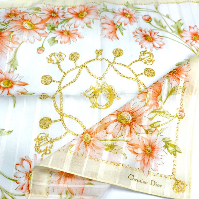 Christian Dior Vintage Handkerchief Sweet Gerbera 18 x 18 inches Gifts for Her - 手帕 - 棉．麻 黃色