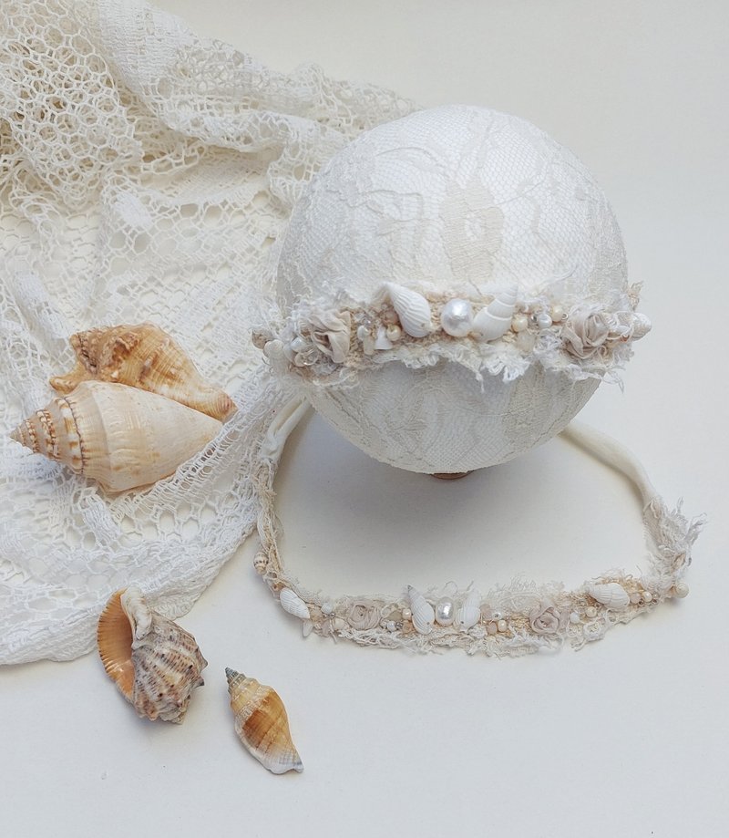 Sea Shell Mermaid Crown,pearl headband, mermaid crown for photography prop - หมวกเด็ก - วัสดุอื่นๆ 