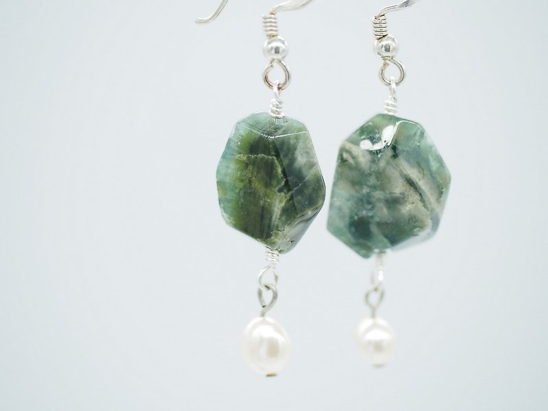 [Maya Tara] Ocean Jasper Pearl Sterling Silver Earrings Ocean Jasper and Pearl - Earrings & Clip-ons - Gemstone Green