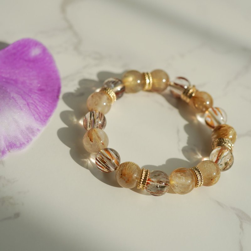 Gold Hair Crystal Black Gold Super Seven Hair Crystal 14KGF Bracelet - สร้อยข้อมือ - คริสตัล 