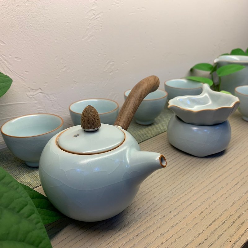 Taiwan Ru Kiln Master Lin Defeng - 10 side handle pot set (in stock + pre-order) - Teapots & Teacups - Pottery Blue