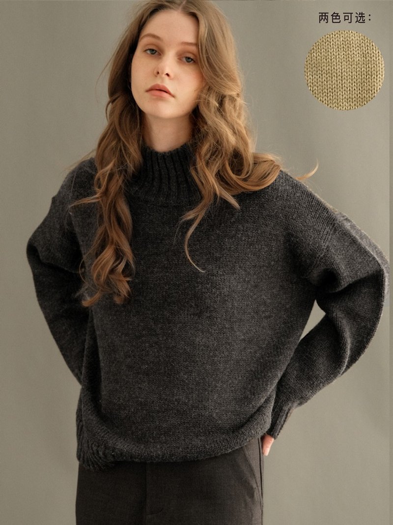 ECRU SOLI plain white already mottled high neck wool sweater grey black/khaki - สเวตเตอร์ผู้หญิง - วัสดุอื่นๆ หลากหลายสี