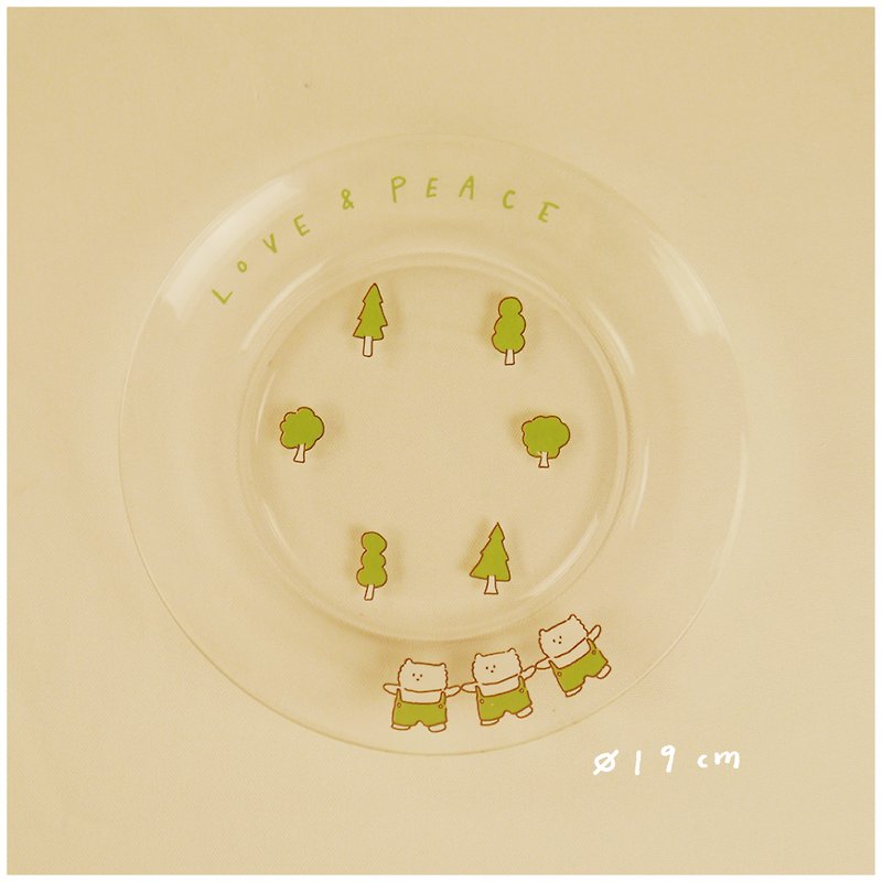 weeeee-lucky bear glass plate - จานและถาด - แก้ว 