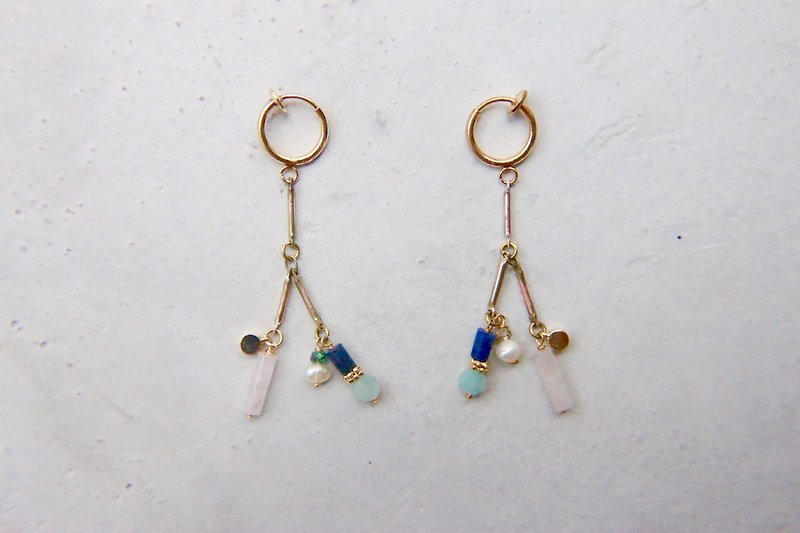 Soda stone natural stone brass clip earrings 1020 - play toys - Earrings & Clip-ons - Gemstone Blue