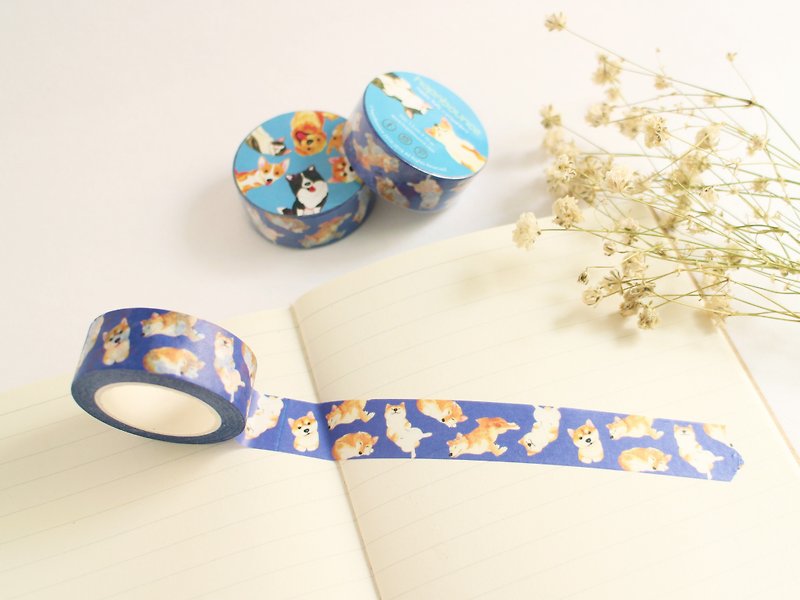 柴犬子犬紙テープ15mm - マスキングテープ - 紙 ブルー