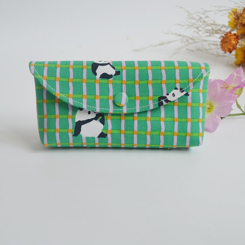 Glasses case/ glasses bag/ glasses storage bag/ green grid panda/ other colors can be changed - Other - Cotton & Hemp 