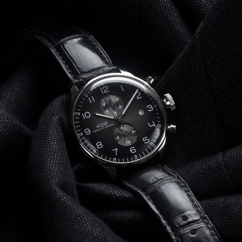 漸變黑色 CH-41 計時功能手錶 | BUTTERO皮帶或訂製鱷魚帶 - 男裝錶/中性錶 - 不鏽鋼 黑色