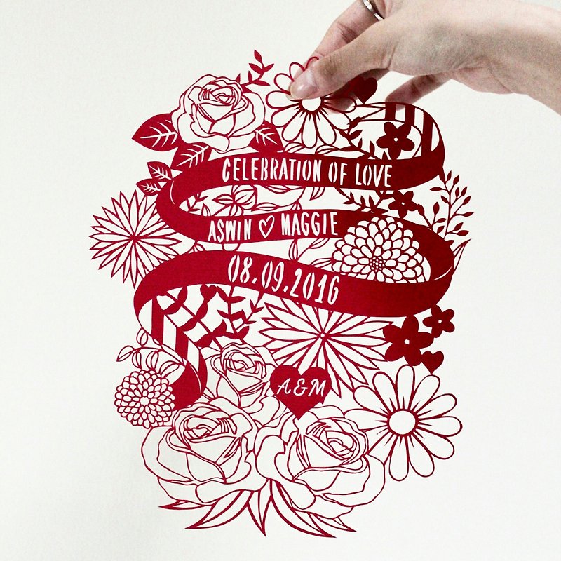 Custom WEDDING/ANNIVERSARY GIFT Handmade Paper Cutting - ของวางตกแต่ง - กระดาษ หลากหลายสี