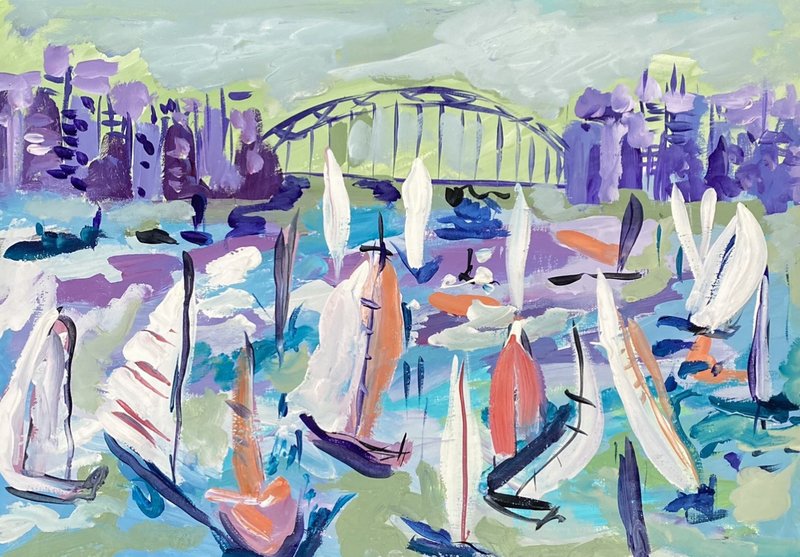 セリング紙にオリジナルのガッシュ絵画海景絵画抽象芸術釣り家の - 壁貼/牆壁裝飾 - 紙 藍色