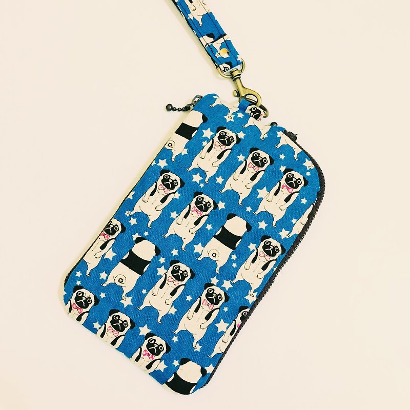 A法鬥狗 手機包及錢包2用收納袋  手機袋(客製) 03287 - 手袋/手提袋 - 棉．麻 藍色