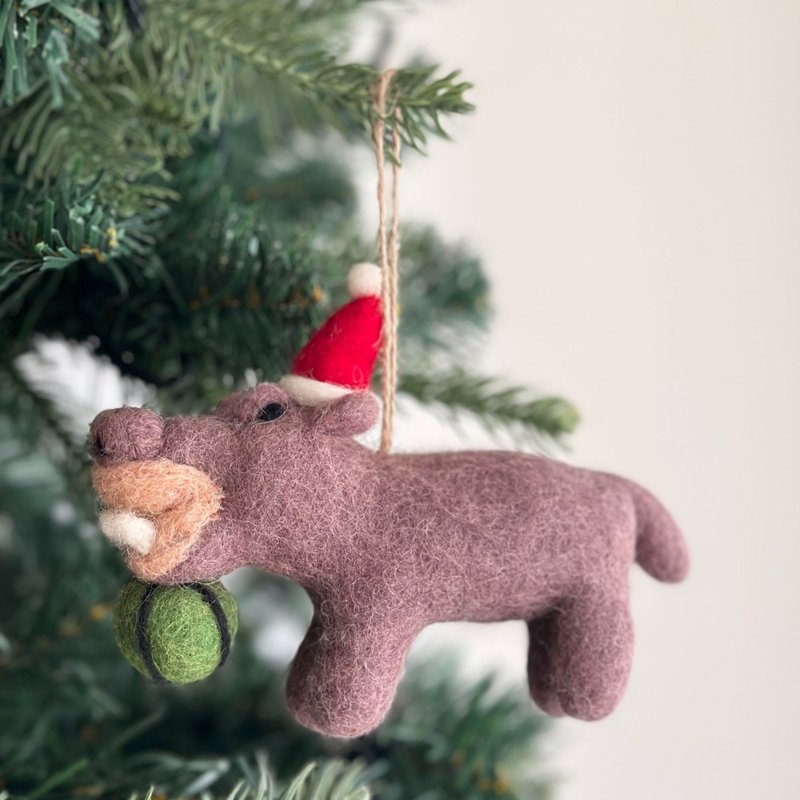 Wool Felt Christmas Ornament - Hippopotamus wearing Christmas hats - Items for Display - Wool 