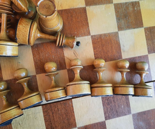 Chess. Soviet, high quality large wooden chess of the 1950s Wooden tournament chess, old USSR chess, USSR chess of the 50s, old wooden chess pieces.