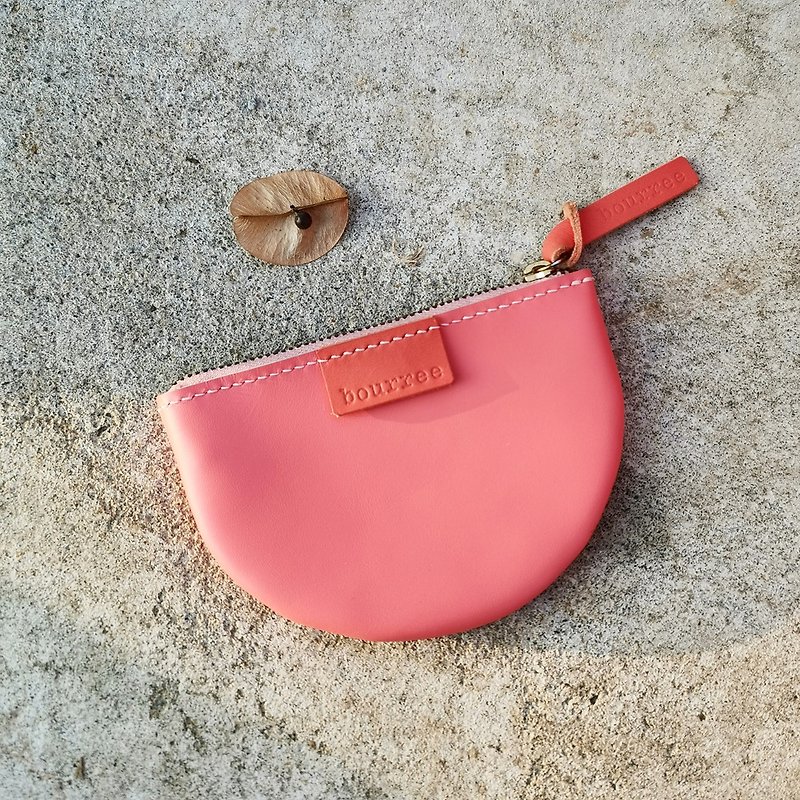 [Mother's Day Gift Box] Not Full Moon Handmade Coin Purse Coral - Coin Purses - Genuine Leather Pink