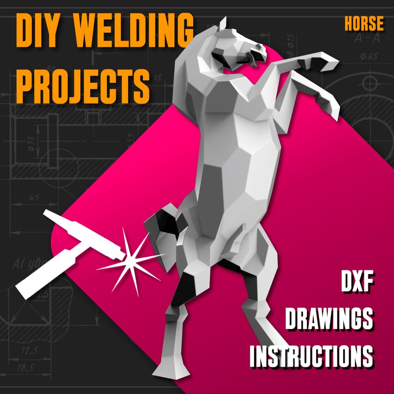 Welding Project Plans Drawings Horse (DXF, PDF) - 圖文模板設計 - 其他材質 