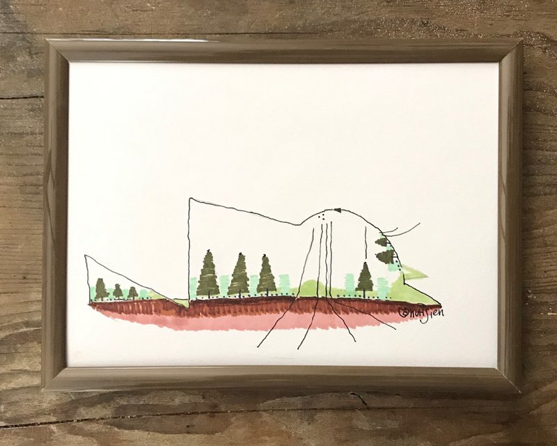 虎斑森林/手繪 裝飾 貓 喵 森林系 大地色 想像風景 遠山 近樹 家 - 海報/掛畫/掛布 - 紙 綠色