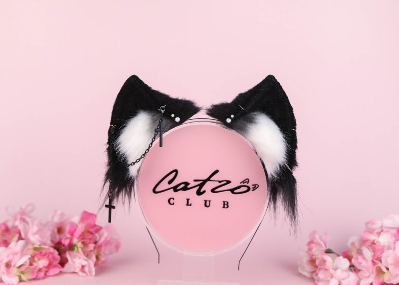 Goth Kitten Ears Faux Fur Ears - เครื่องประดับผม - ไฟเบอร์อื่นๆ สีดำ