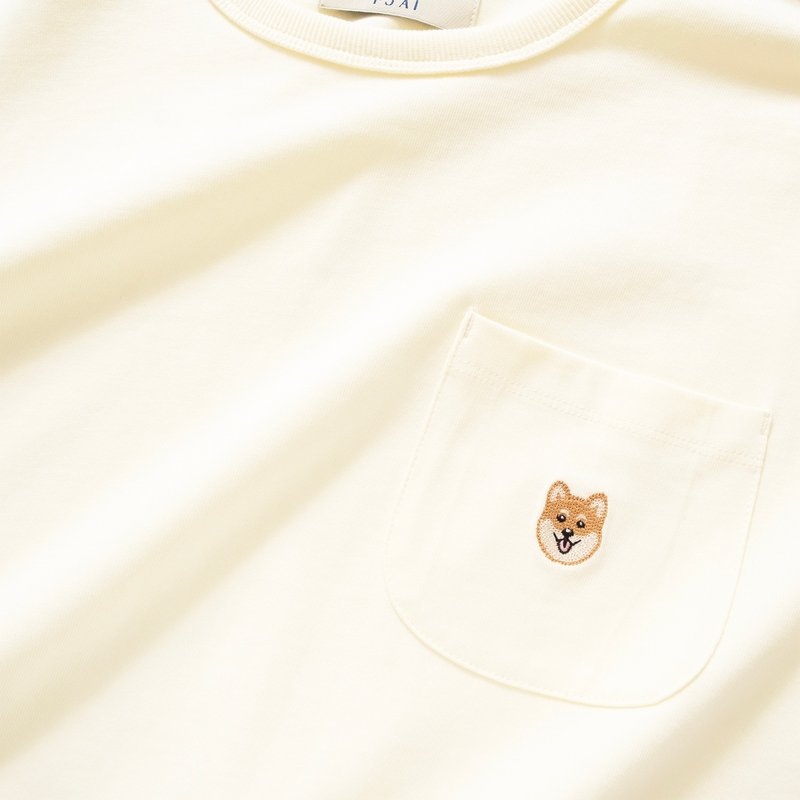 【PJai】Embroidery Pocket Tee - White//Khaki (TP1483) - Men's T-Shirts & Tops - Cotton & Hemp White