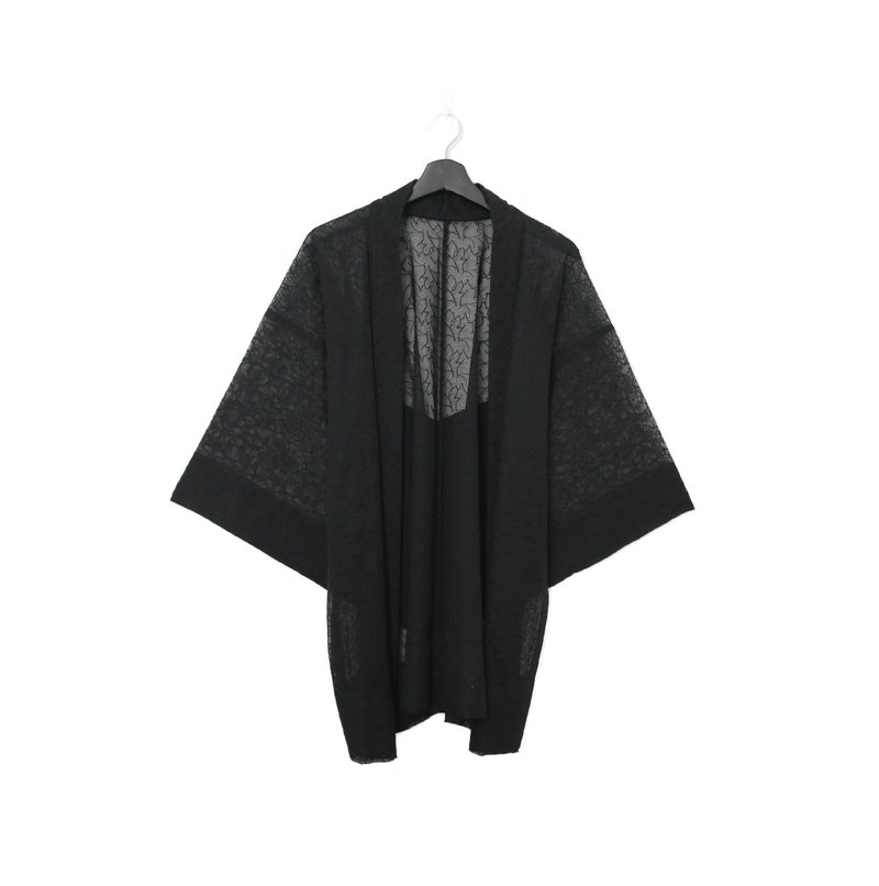 Back to Green-日本帶回羽織 黑透膚 楓葉 kt-01/vintage kimono - 女大衣/外套 - 絲．絹 