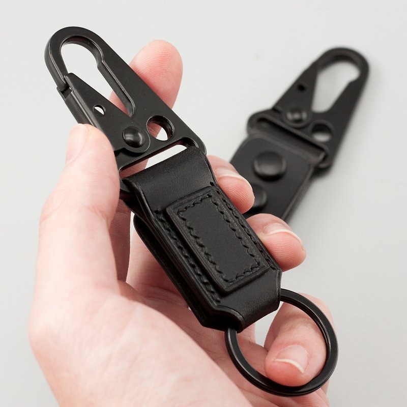 HANS-Key Holder | 01 – Double button key ring - Keychains - Genuine Leather Black