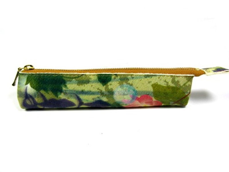 Water Lotus Flower Pen Case - กล่องดินสอ/ถุงดินสอ - หนังแท้ สีเขียว