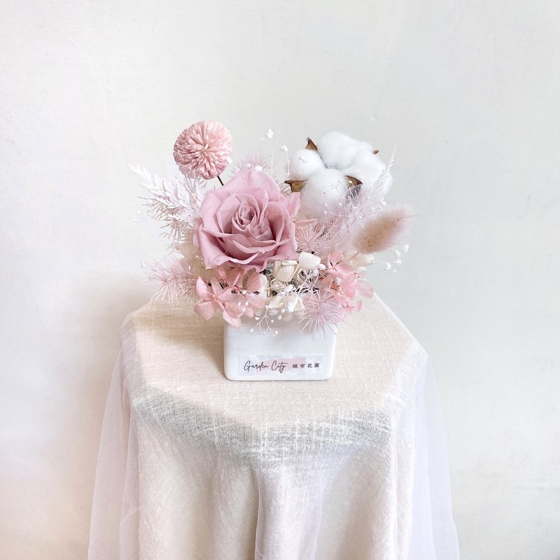 Dry everlasting potted flowers for office healing items, home decoration, opening, promotion, housewarming - ช่อดอกไม้แห้ง - เครื่องลายคราม สึชมพู