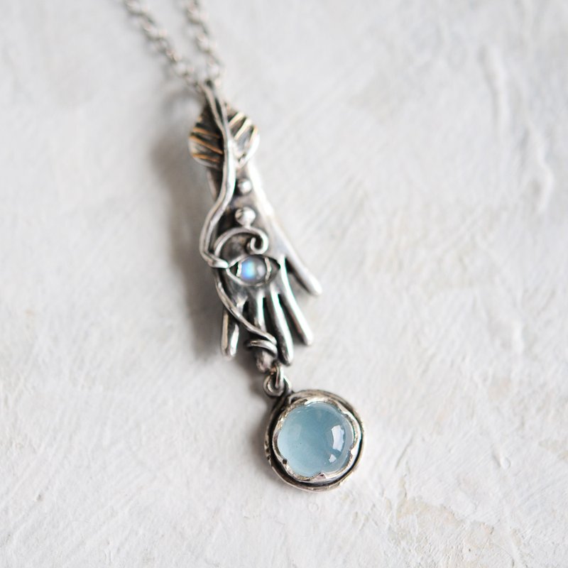 Aquamarine and Moonstone 925 Silver Necklace Natural Stone 設計館 派果利奈