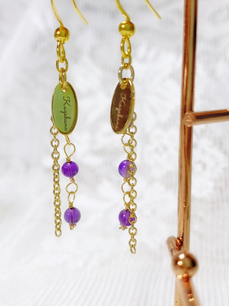 Semi-Precious Stones Earrings & Clip-ons Purple - Amethyst short chain Clip-On