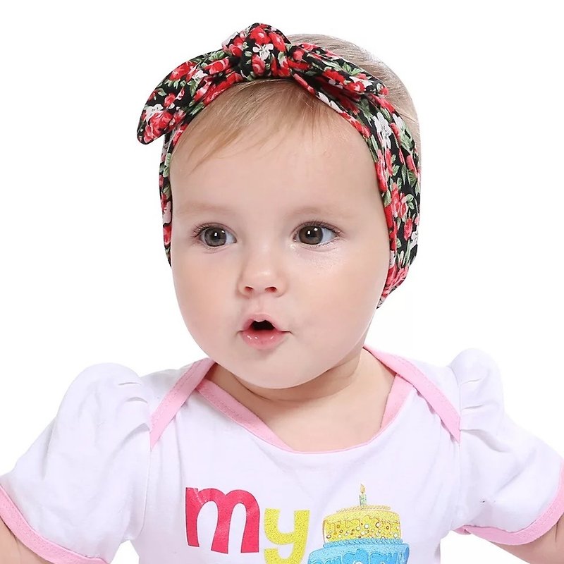 棉質柔軟印花兒童髮帶 - 嬰兒帽子/髮帶 - 聚酯纖維 