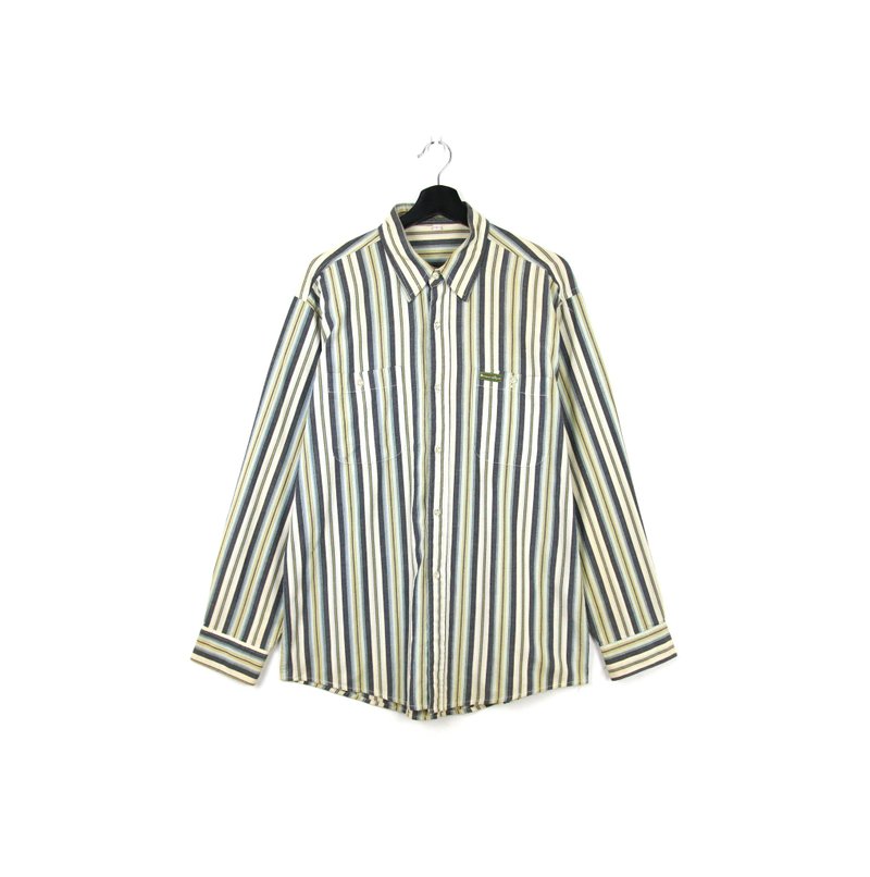 Back to Green::多色條紋襯衫 藍綠 //vintage shirt - 男襯衫/休閒襯衫 - 絲．絹 