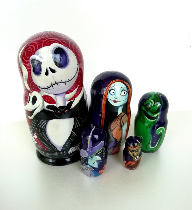 Matryoshka doll based on the Nightmare Before Christmas - 擺飾/家飾品 - 木頭 多色