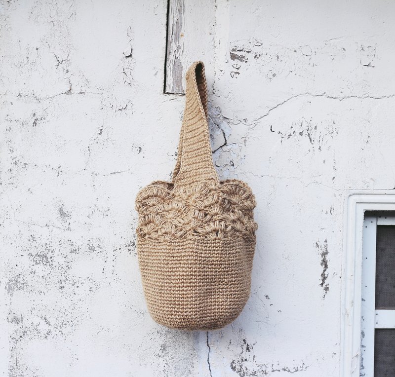 【訂製】Handmade手工編織/黃麻繩編織袋/購物袋/肩背包/麻繩包 - 手提包/手提袋 - 棉．麻 卡其色
