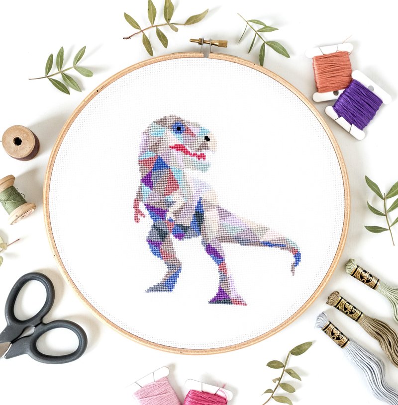 TRex Dinosaur Cross Stitch PDF Pattern 十字繡 - Knitting, Embroidery, Felted Wool & Sewing - Other Materials 