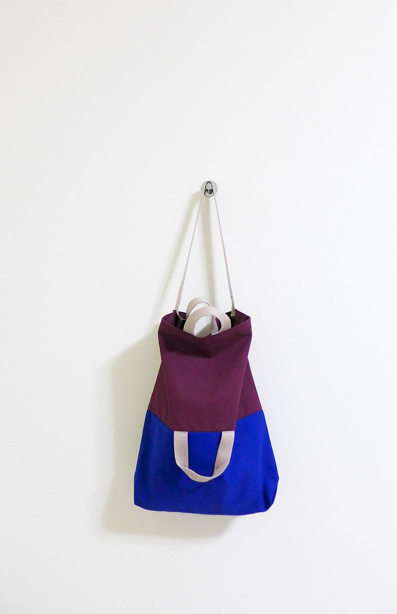 I am Yours series symbiotic tote bags (purple blue) - กระเป๋าแมสเซนเจอร์ - ผ้าฝ้าย/ผ้าลินิน สีม่วง