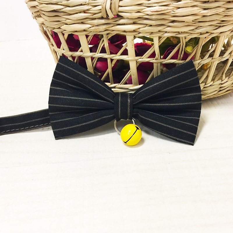 Black and yellow striped models dog cat bow decorative collar - ปลอกคอ - ผ้าฝ้าย/ผ้าลินิน สีดำ