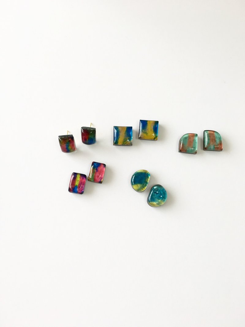 Colorful glass earring - ต่างหู - ดินเผา หลากหลายสี
