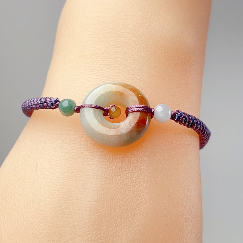 【願‧平安】飄紅翡翡翠平安扣編織手鍊| 天然緬甸翡翠A貨| 送禮 - 手鍊/手環 - 玉石 多色