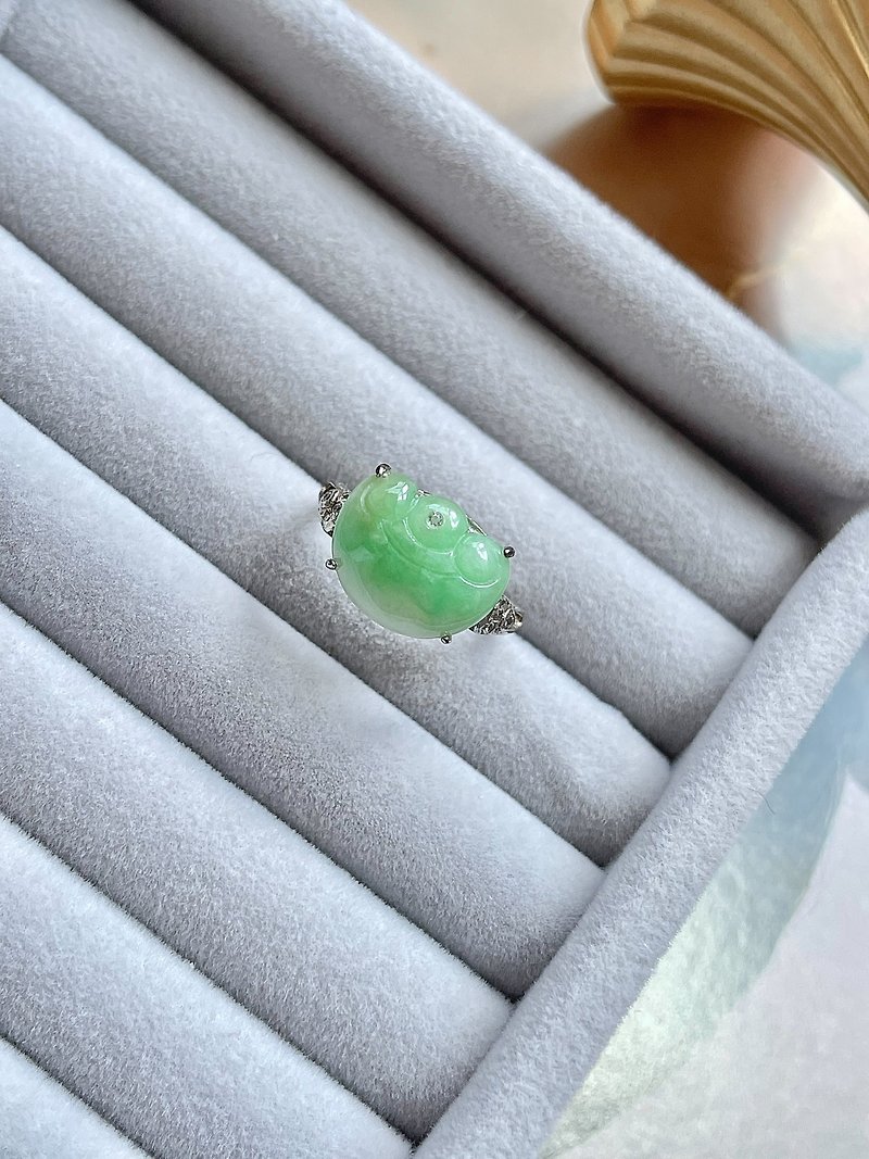 Natural Jadeite Type A - 925 Silver Icy Green Jade Good Fortune Ring - แหวนทั่วไป - หยก สีเขียว