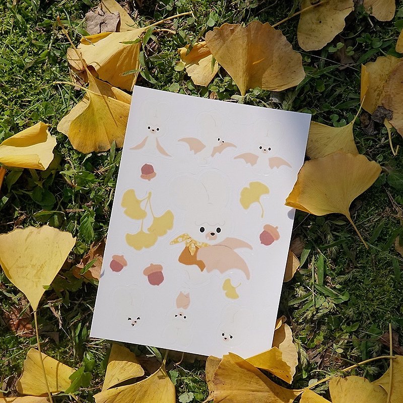 Little Sweet Mouse and His Neighbors - Sugar Bat Autumn Ginkgo Sticker 2pcs - Stickers - Paper Multicolor