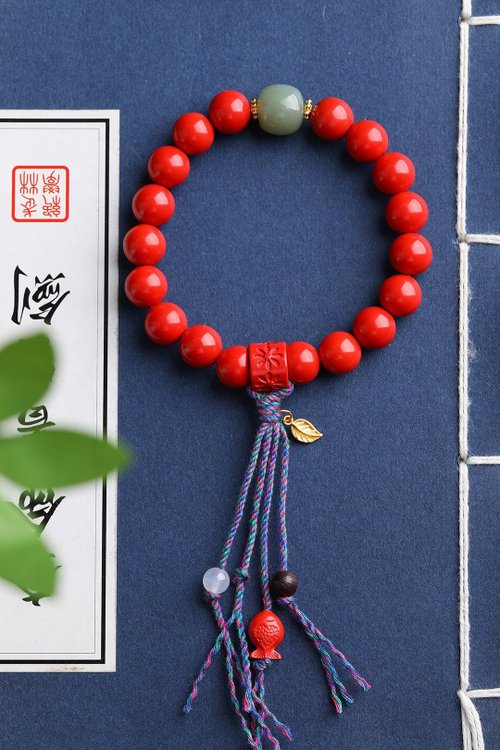 水墨 天然原礦硃砂精品紅砂單圈手鏈 精工 10mm左右硃砂含量高達95%