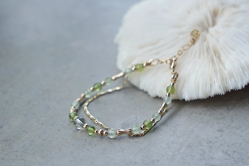 Pure Jade - 14K Gold Stone/Grape Stone/Green Crystal Double Link Bracelet - Bracelets - Semi-Precious Stones Green