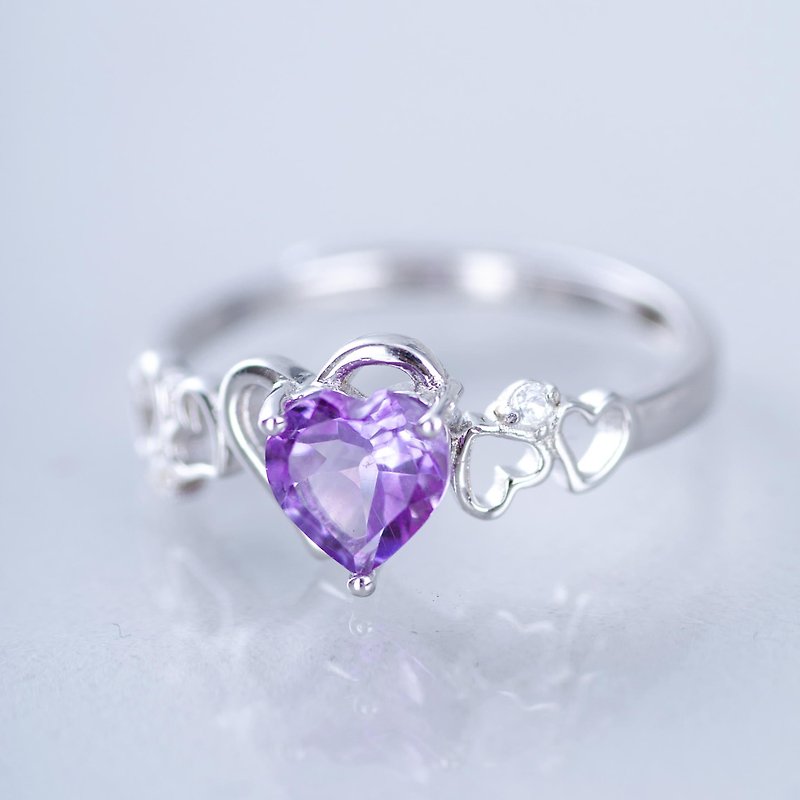 アメジスト925スターリングシルバーリング|ダイヤモンドリングジルコンアメジスト調節可能なサイズの紫色の天然宝石リング - リング - 宝石 パープル