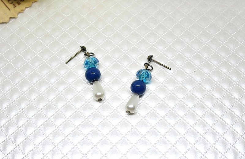 Alloy <Aquamarine Ball>_Pin Earrings => Limited X1 - Earrings & Clip-ons - Plastic Blue