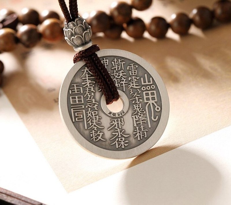 Supernatural Amulet Necklaces with Rope Chains 999 Pure Silver Button Lotus - 長項鍊 - 純銀 銀色