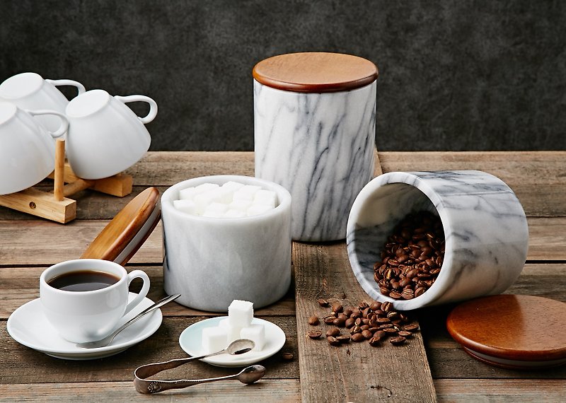 大理石密封罐 Storage Jar【大】12x16cm - 咖啡杯/馬克杯 - 石頭 白色