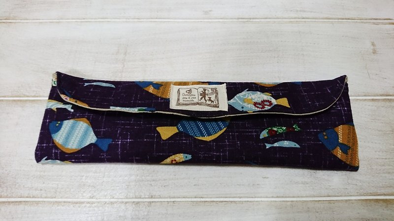 Japanese style collage pattern sets of chopsticks / cutlery bag / pouch - Chopsticks - Cotton & Hemp Purple