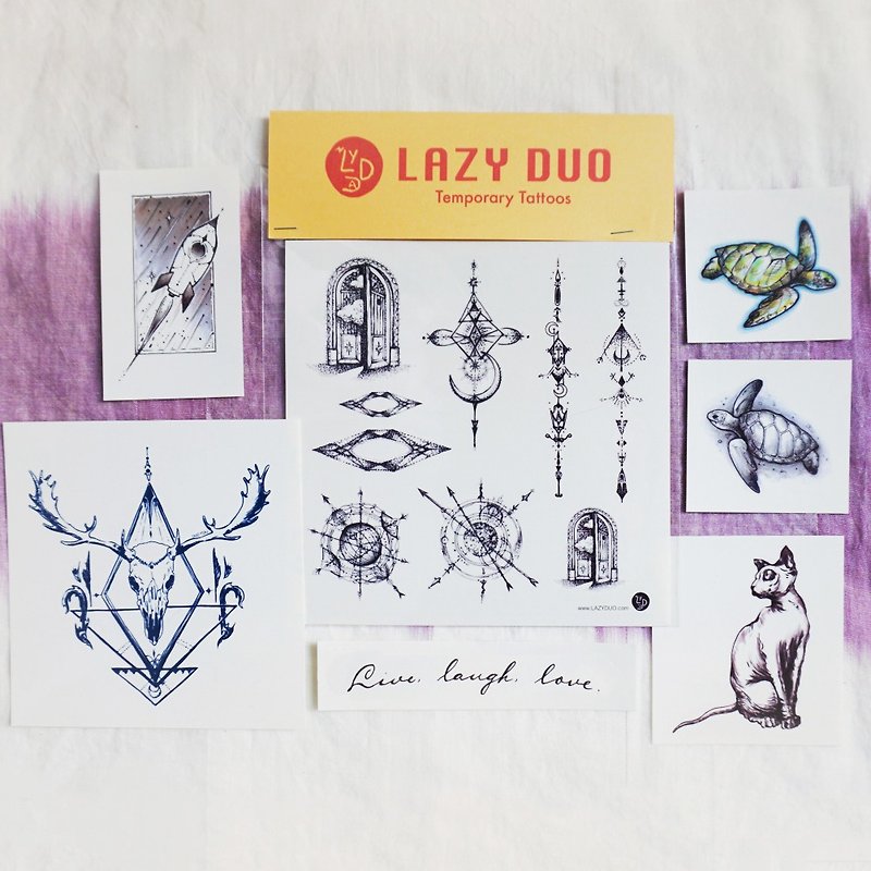 グッディバッグ-LAZYDUOの手描きのタトゥーとタトゥーステッカー|ラッキーバッグD・Planet / Compass / Turtle / Deer / Rocket・ - タトゥーシール - 紙 多色
