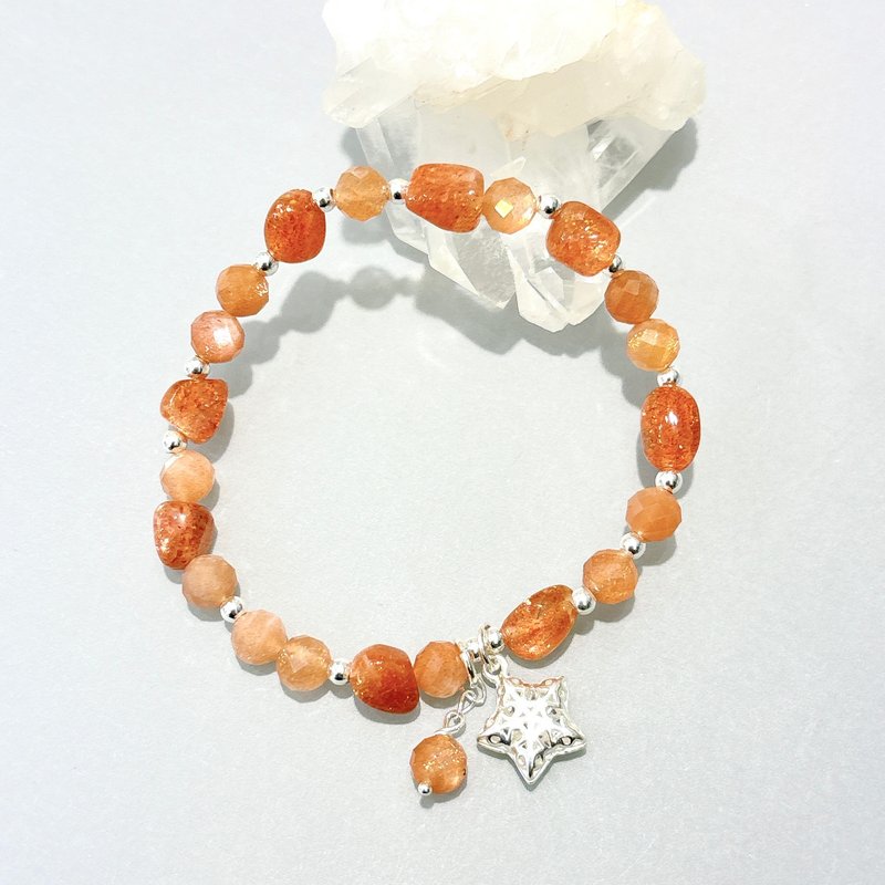 Ops Sunstone Handmade Unique Simple Silver Design gift bracelet - Bracelets - Silver Orange